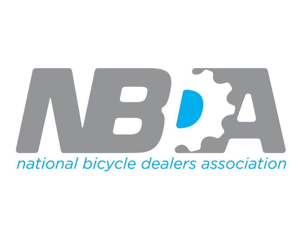 NBDA logo: gray letters with a blue gear-shaped accent and light blue 'national bicycle dealers association' text beneath